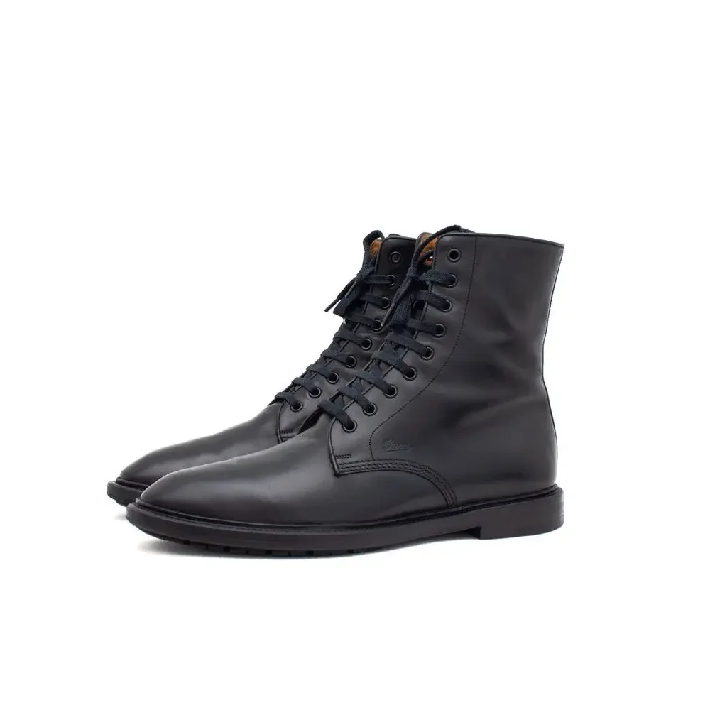 GUCCI Tom Ford Era Men's Leather Side-zip Combat Boot Black EU43.5/US10.5